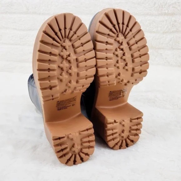 *Unilady Navy Blue Wood Look 3" Chunky Platform Combat Boots - Picture 7 of 7